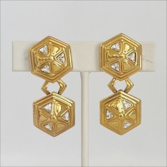 SWAROVSKI Gold and Crystal Octagonal Design Vintage Clip On - Picture 9 of 11